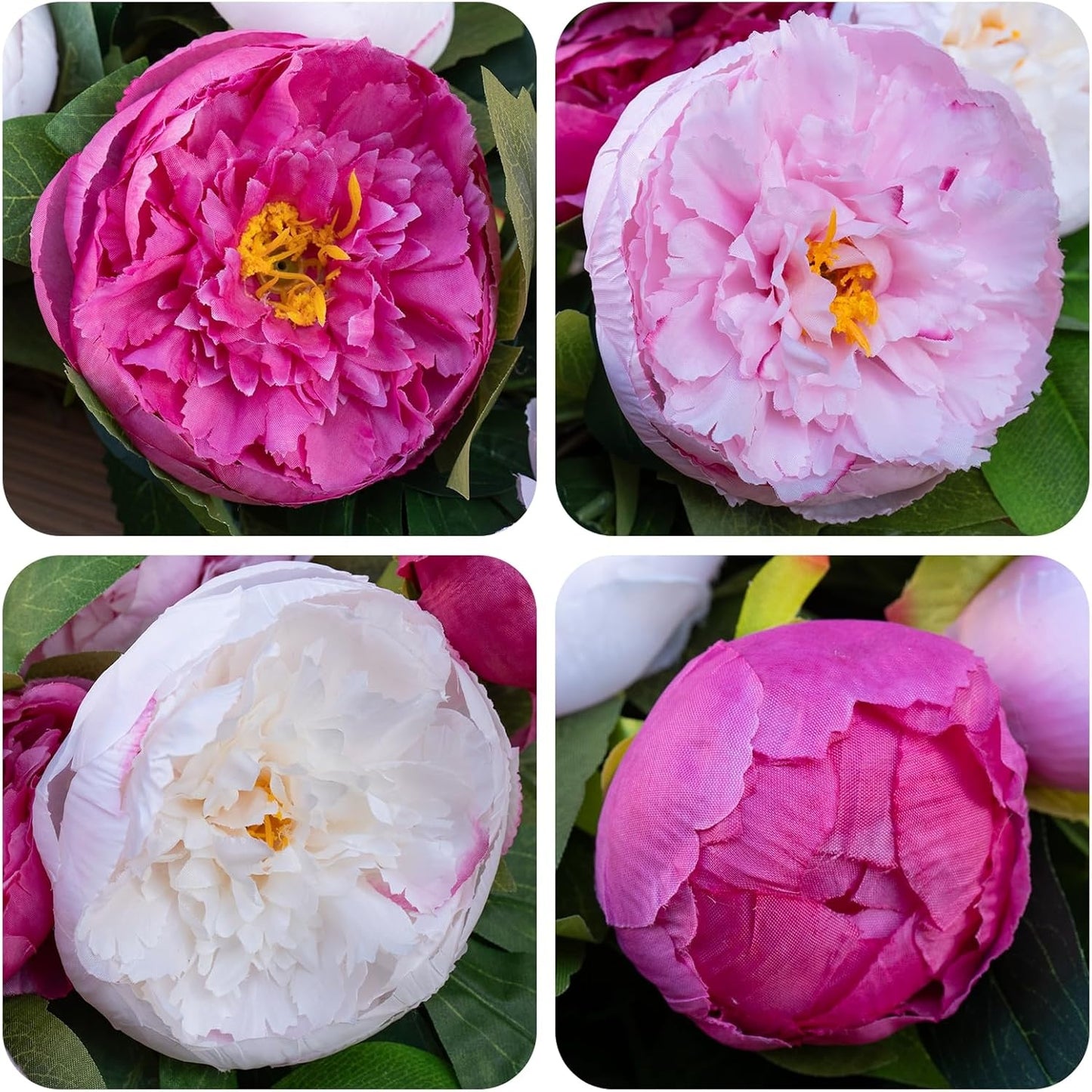 Home Collection Spring Wreath for Front Door with Pink White Peonies and Striped Bow 24 Inch