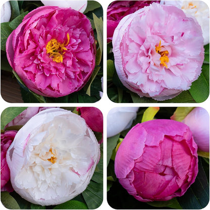 Home Collection Spring Wreath for Front Door with Pink White Peonies and Striped Bow 24 Inch
