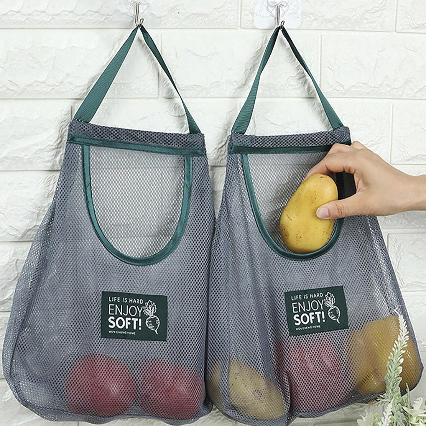 Home Collection Pack of 3 Mesh Produce Bags Hanging Fruit and Vegetable Storage Bag