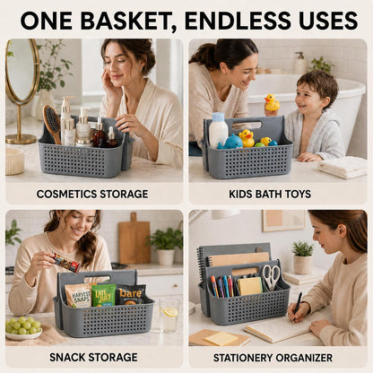 Home Collection Portable 2-Compartment Plastic Shower Caddy Basket with Handle