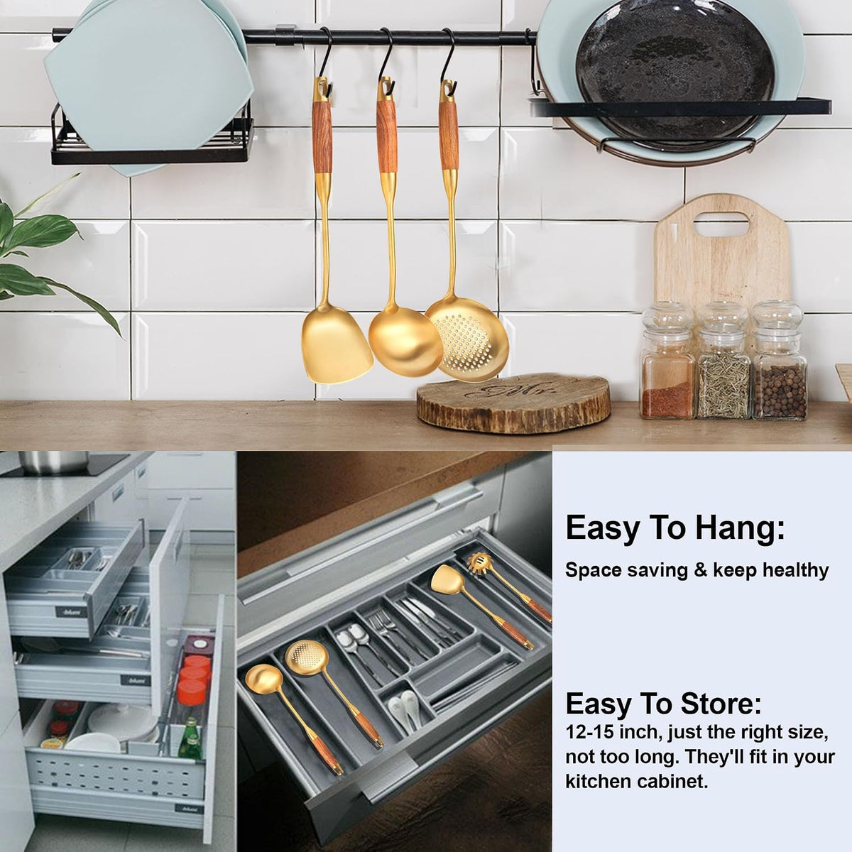 Home Collection Pack of 6 Stainless Steel Kitchen Utensil Set with Wooden Handles