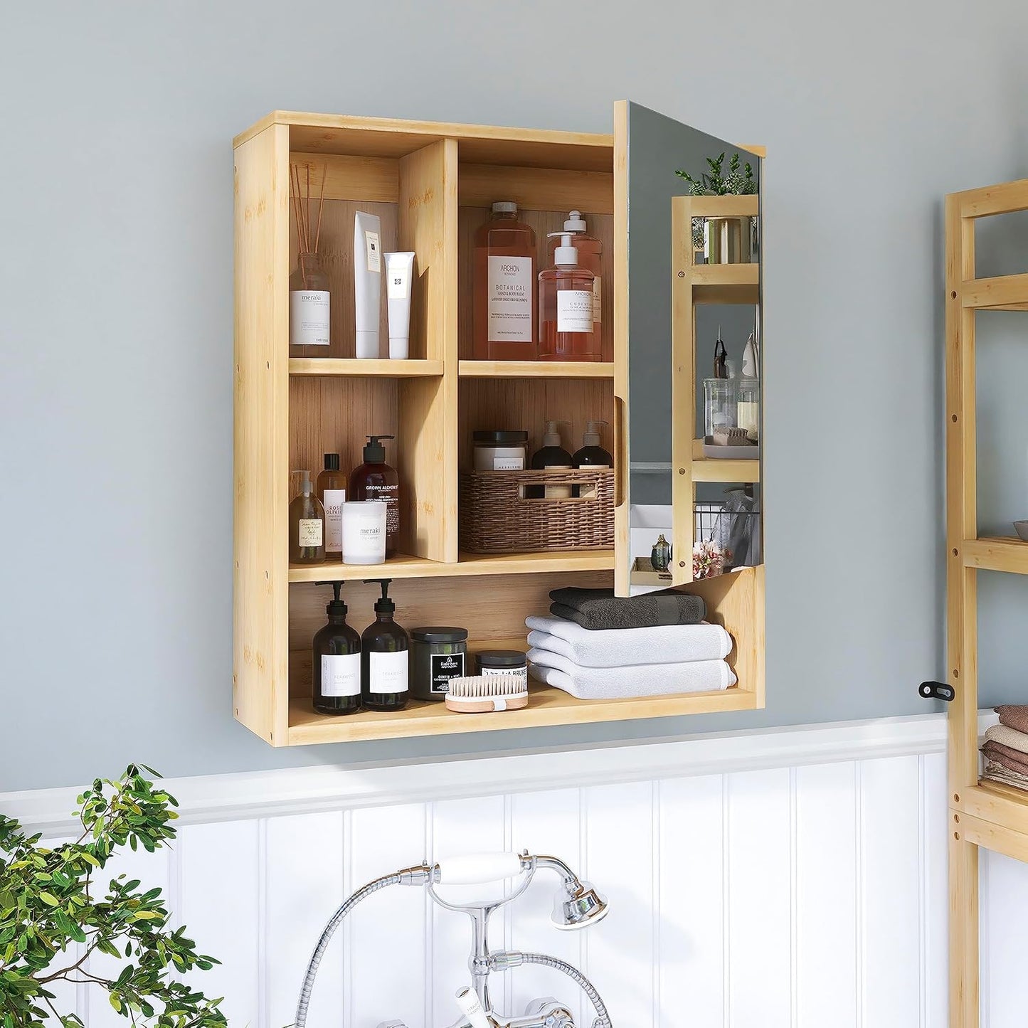 Home Collection Natural Bamboo Bathroom Mirror Cabinet