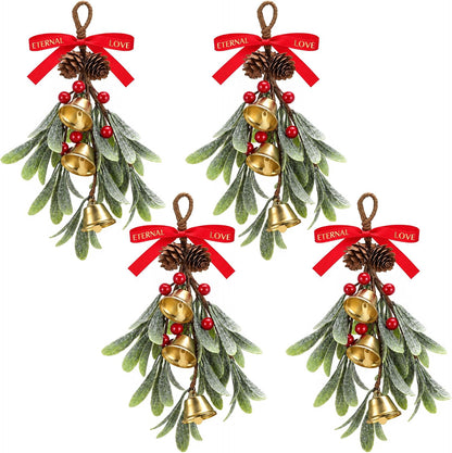 Home Collection Christmas Hanging Bell Ornament with Frosted Pinecones Red Berries & Decorative Bow