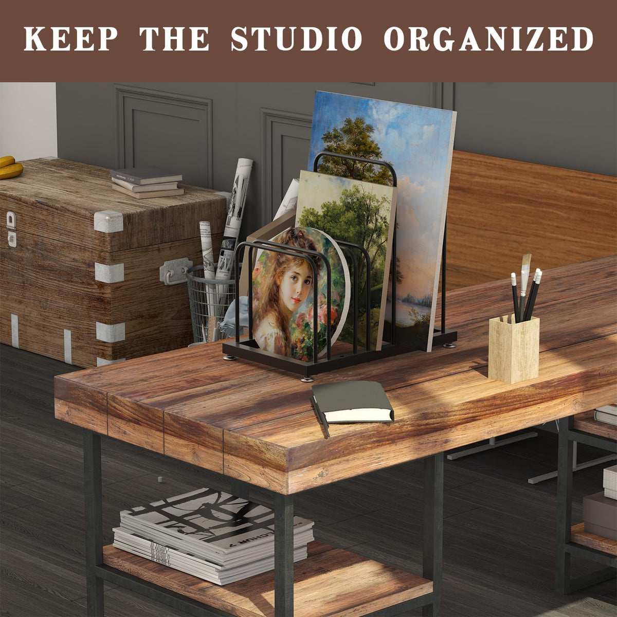 Home Collection Metal Countertop Art Storage and Canvas Drying Rack