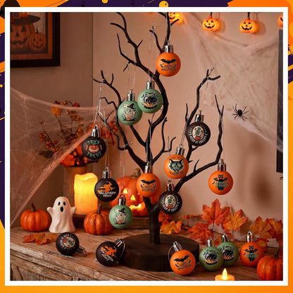 Home Collection Pack of 40 Mini Halloween Ball Ornaments Gothic Hanging Tree Decorations with Pumpkin Ghost Bat and Witch Designs 1.2 Inch