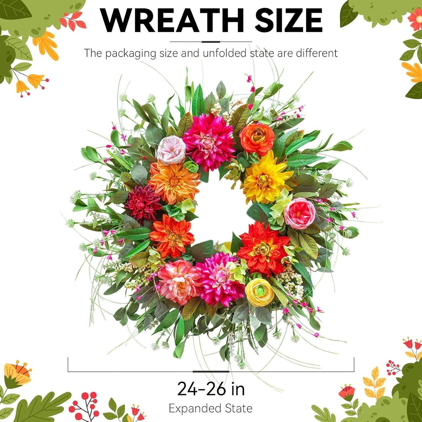 Home Collection Spring Summer Wreath with Peony Dahlia Rose 24 Inch
