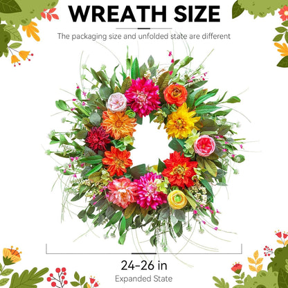 Home Collection Spring Summer Wreath with Peony Dahlia Rose 24 Inch