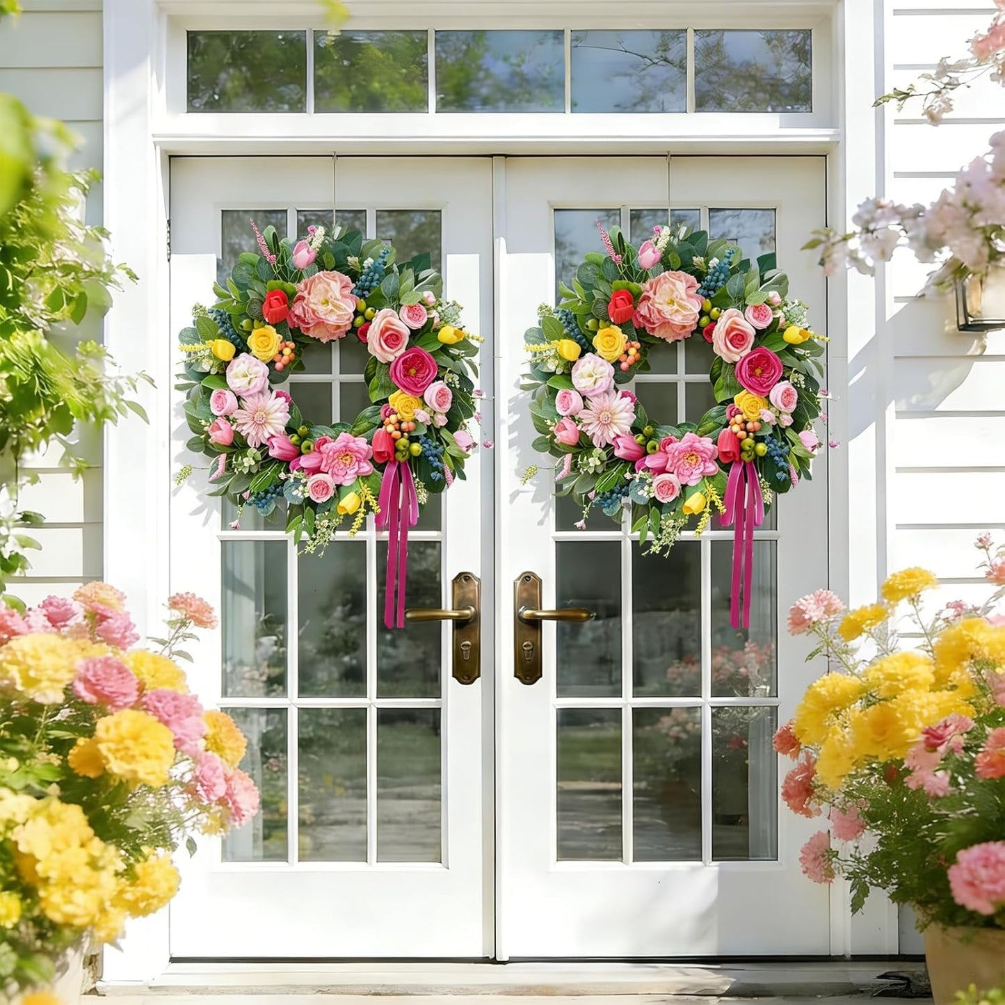 Home Collection Handcrafted Summer Wreath for Front Door 24-Inch
