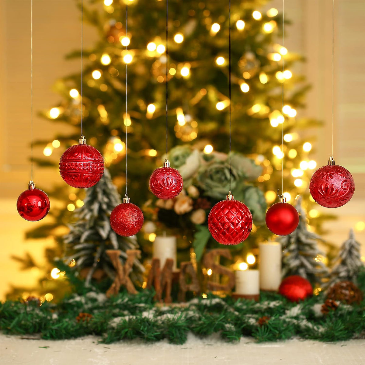 Home Collection Pack of 36 Shatterproof Christmas Ball Ornaments 6 Styles in 3 Sizes