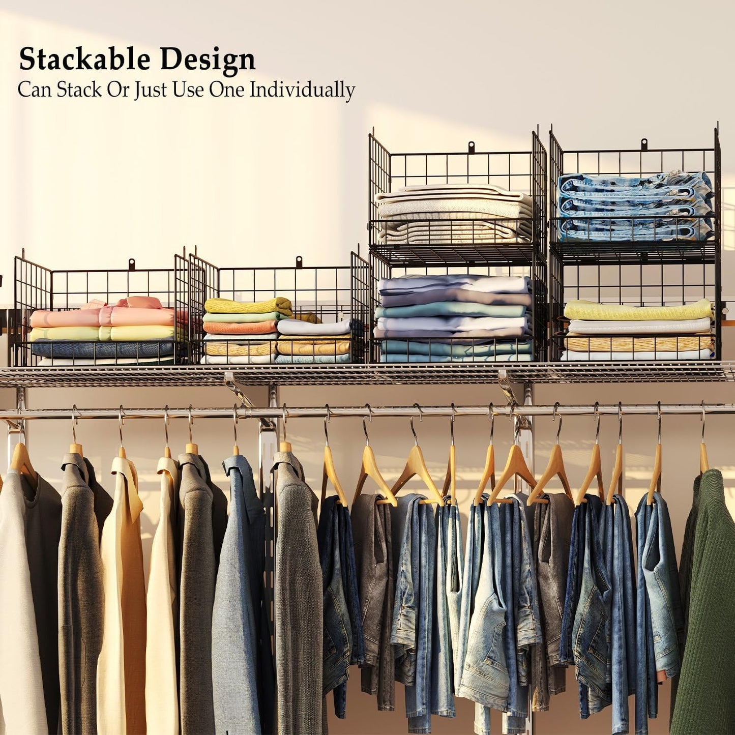 Home Collection 4-Tier Narrow Stackable Closet Organizer Shelves