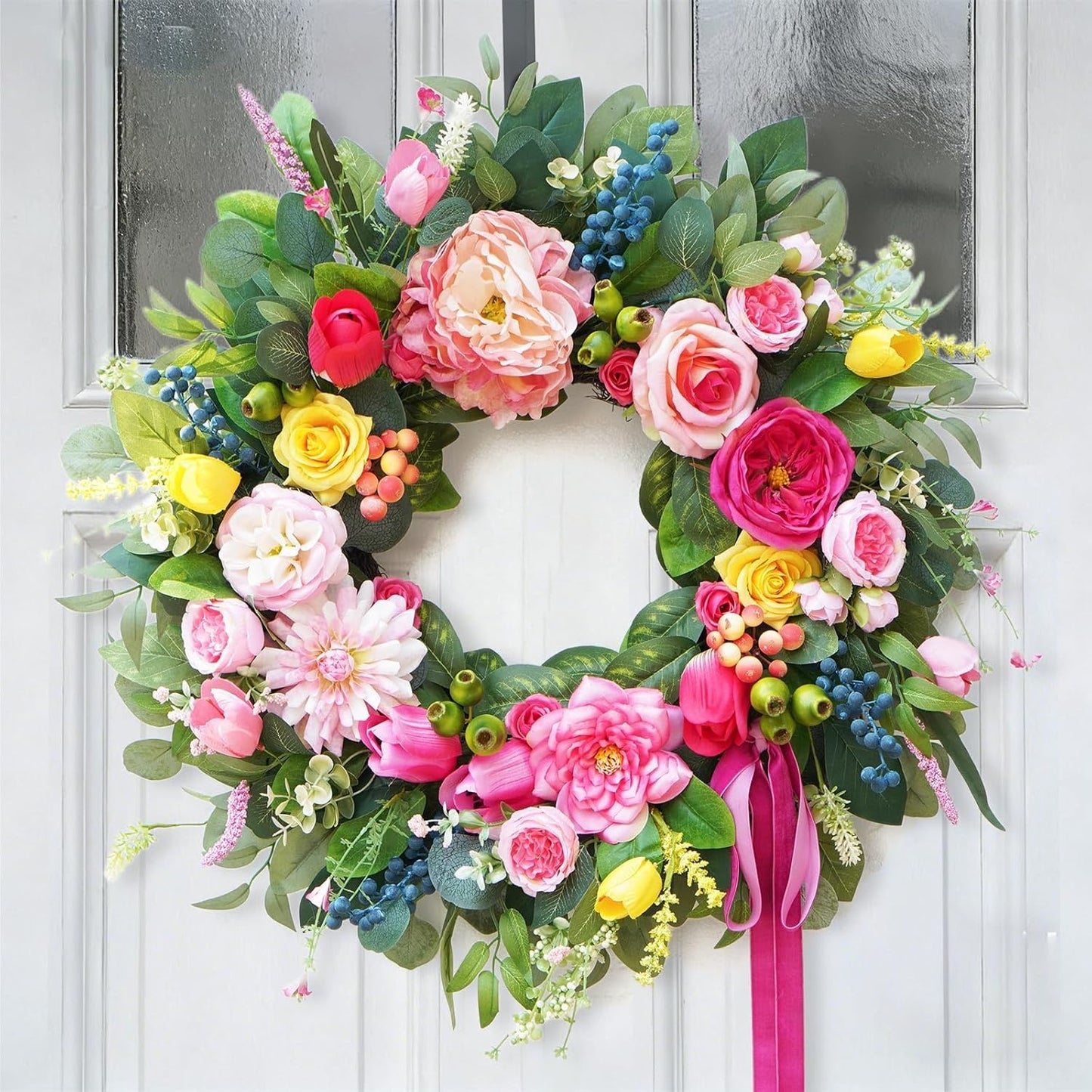 Home Collection Handcrafted Summer Wreath for Front Door 24-Inch