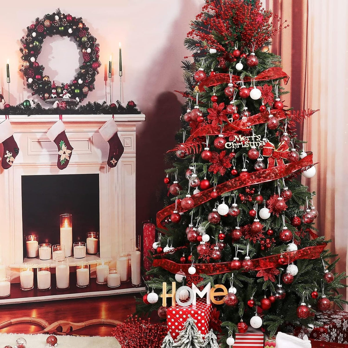 Home Collection Clear Shatterproof Christmas Ball Ornaments Large Plastic Hanging Baubles with Decorative Fillings