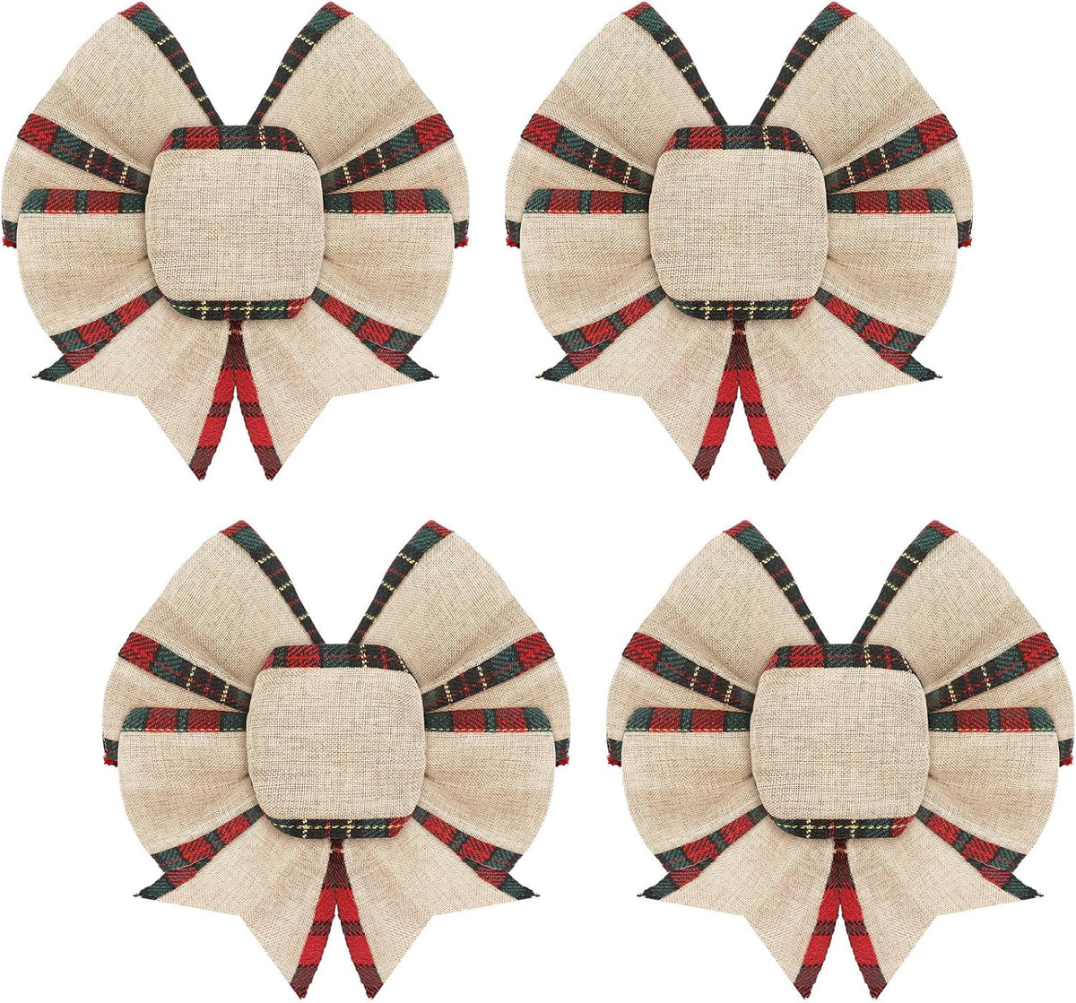 Home Collection Pack of 4 Christmas Buffalo Plaid Bows Burlap Gingham Ribbon Bows for Tree and Wreath Decor 6 Inch