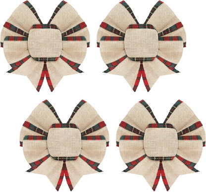 Home Collection Pack of 4 Christmas Buffalo Plaid Bows Burlap Gingham Ribbon Bows for Tree and Wreath Decor 6 Inch