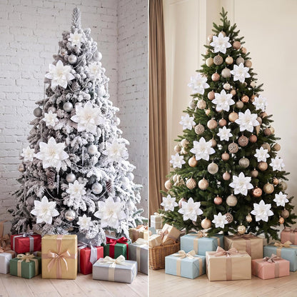 Home Collection Pack of 24 Glitter Christmas Poinsettia Flowers Clip-On Tree Ornaments