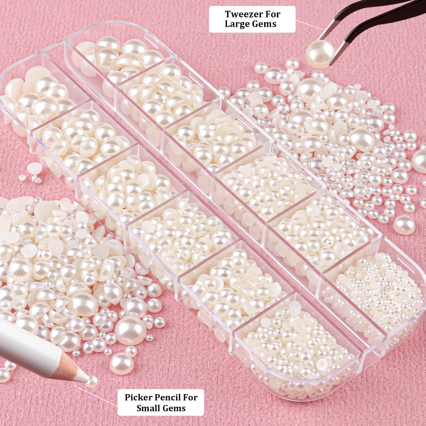 Home Collection 2700 Pcs Flat Back Pearl Nail Gems