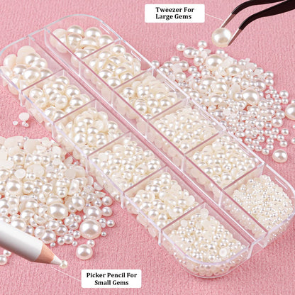 Home Collection 2700 Pcs Flat Back Pearl Nail Gems