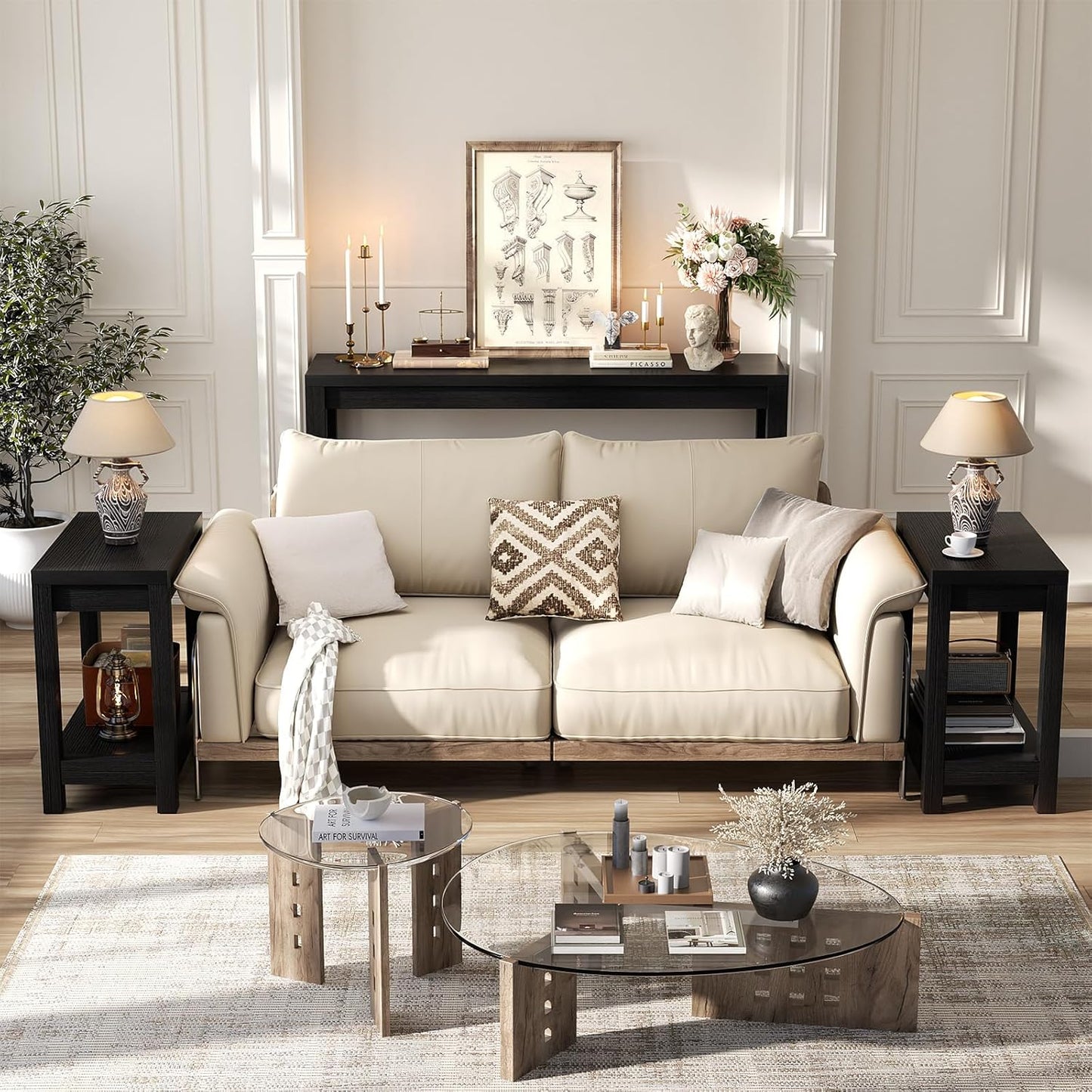 Home Collection Black Farmhouse End Table with Storage Shelf
