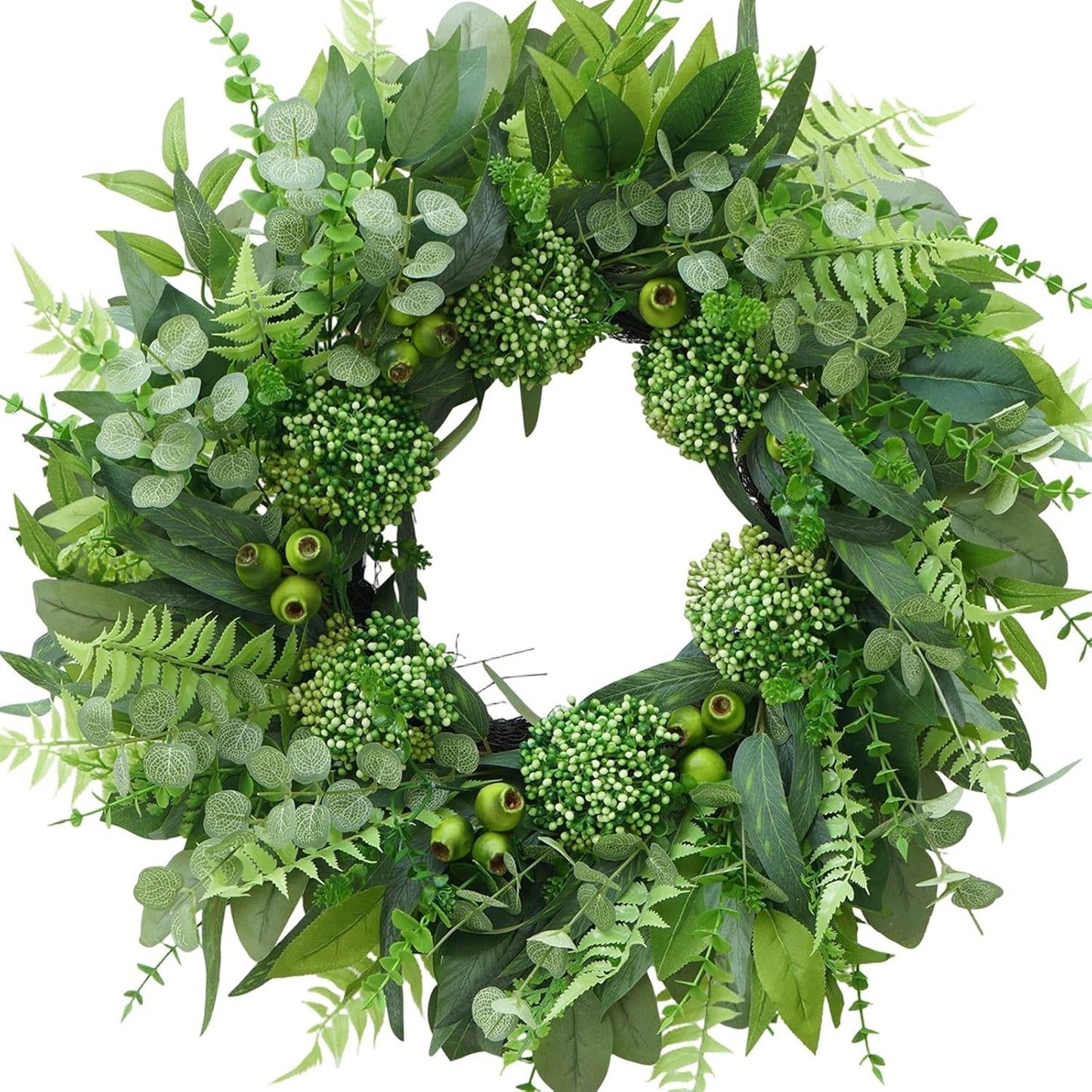 Home Collection Artificial Greenery Wreath with Eucalyptus and Fern Leaves for Front Door 24 Inch
