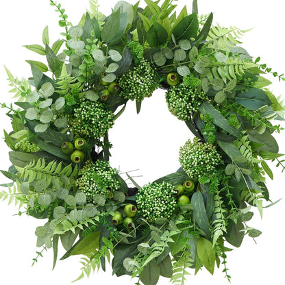 Home Collection Artificial Greenery Wreath with Eucalyptus and Fern Leaves for Front Door 24 Inch