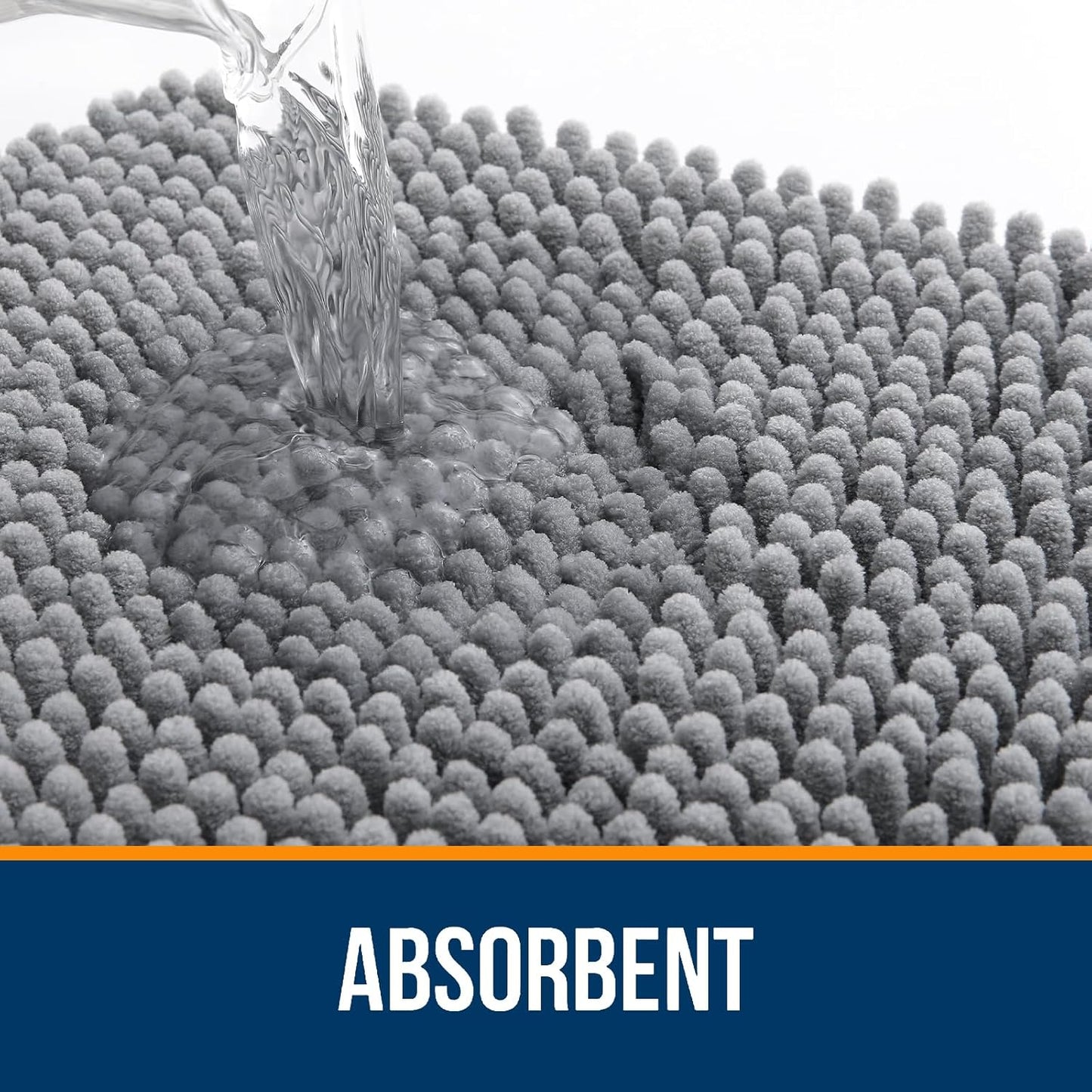 47x17 Chenille Bathroom Rug – Extra Soft Absorbent Bath Mat with Non-Slip Rubber Backing