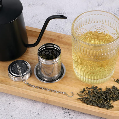 Home Collection Pack of 2 Stainless Steel Tea Infusers with Chain Hook and Threaded Lid