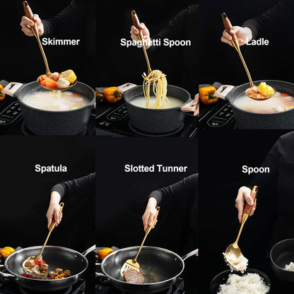 Home Collection Pack of 6 Stainless Steel Kitchen Utensil Set with Wooden Handles