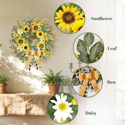 Home Collection Spring Summer Sunflower Wreath for Front Door 22 Inch