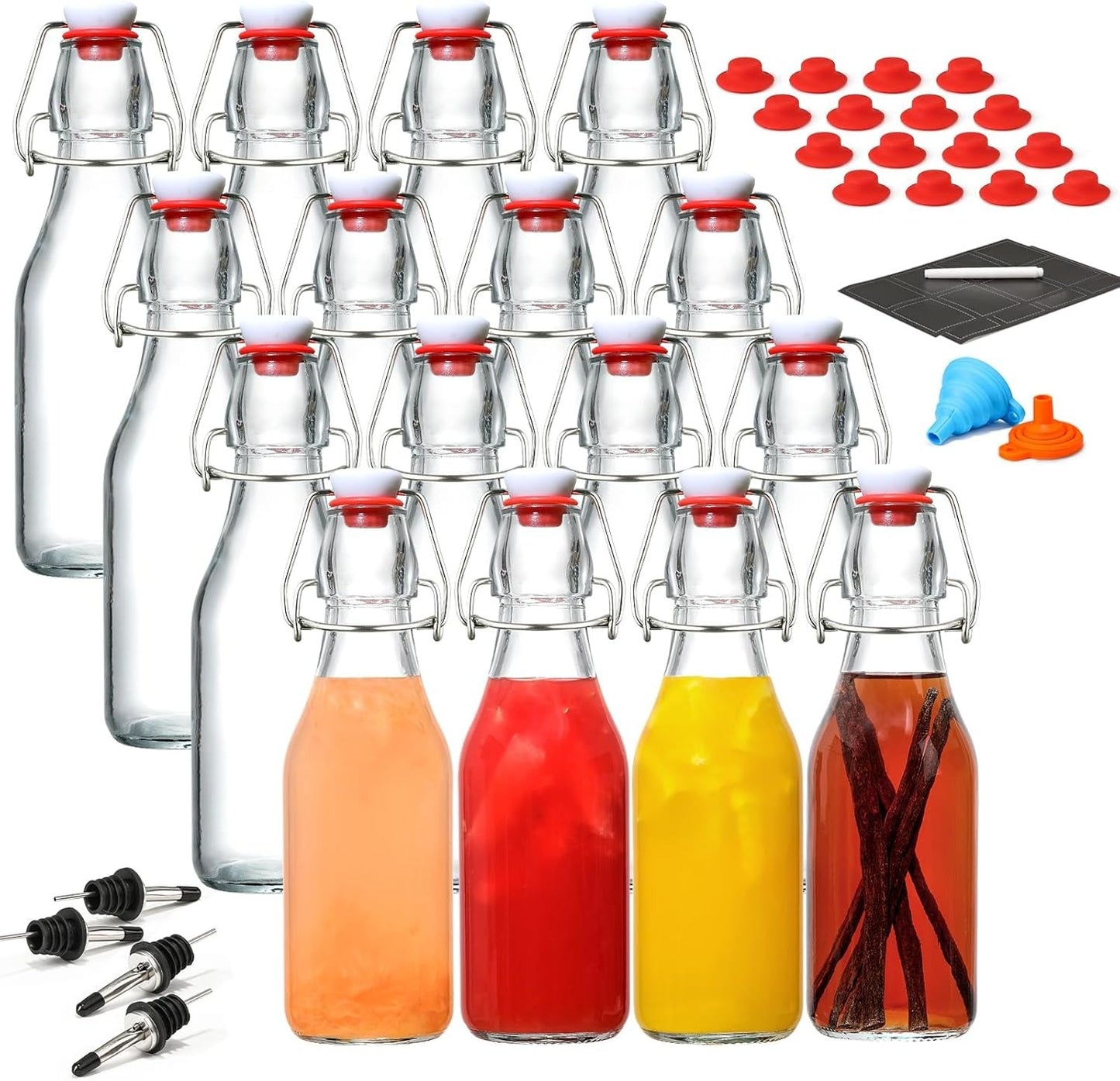Home Collection 16Pcs Flip Top Glass Bottles 8.5oz