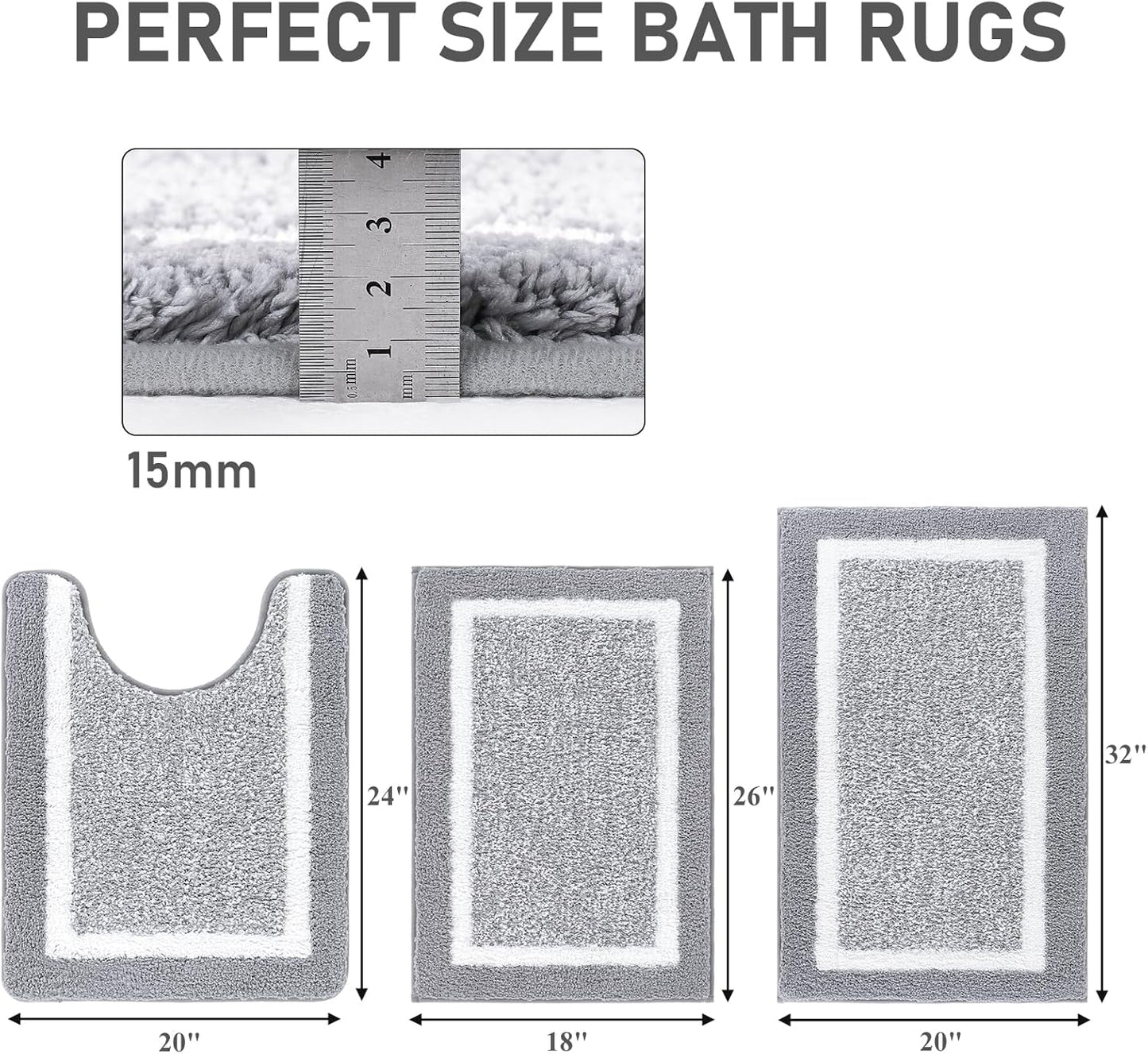 3-Piece Microfiber Bathroom Rug Set – Plush Non-Slip Bath Mats with U-Shaped Toilet Contour