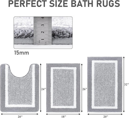 3-Piece Microfiber Bathroom Rug Set – Plush Non-Slip Bath Mats with U-Shaped Toilet Contour