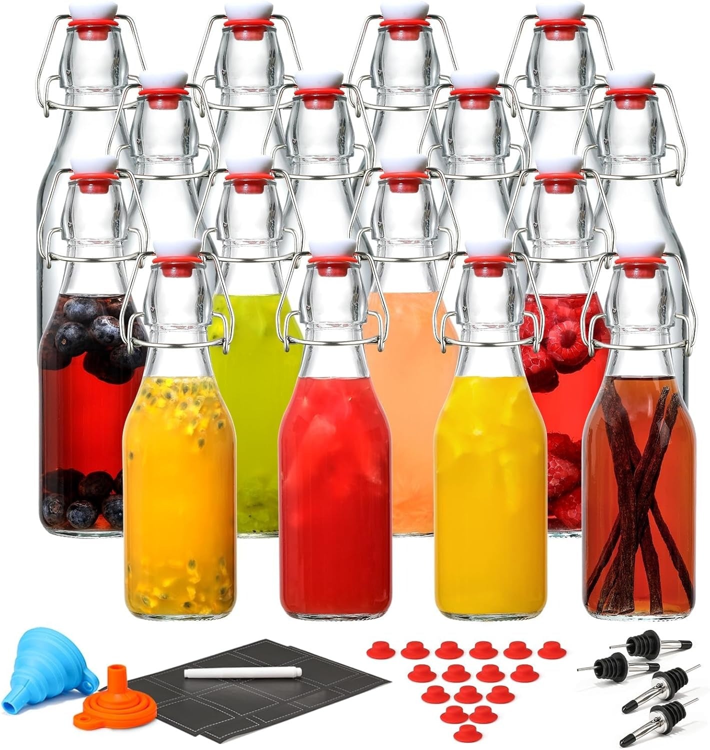 Home Collection 16Pcs Flip Top Glass Bottles 8.5oz