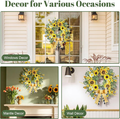 Home Collection Spring Summer Sunflower Wreath for Front Door 22 Inch
