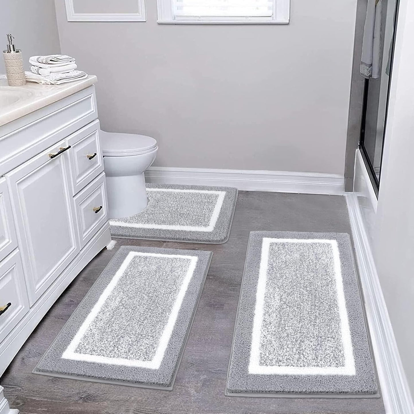 3-Piece Microfiber Bathroom Rug Set – Plush Non-Slip Bath Mats with U-Shaped Toilet Contour