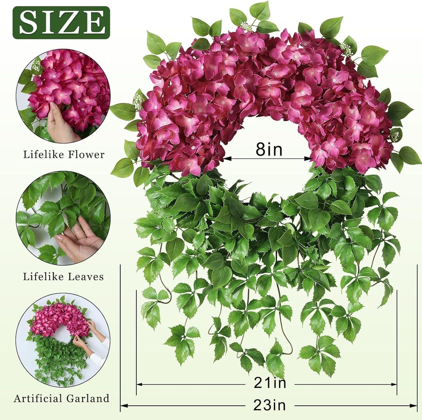 Home Collection Artificial Hydrangea Wreath with Ivy for Front Door 23-Inch