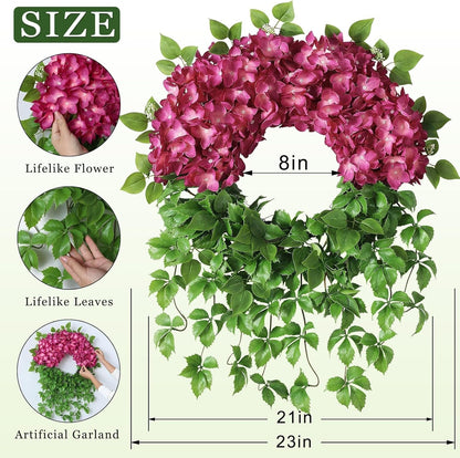 Home Collection Artificial Hydrangea Wreath with Ivy for Front Door 23-Inch