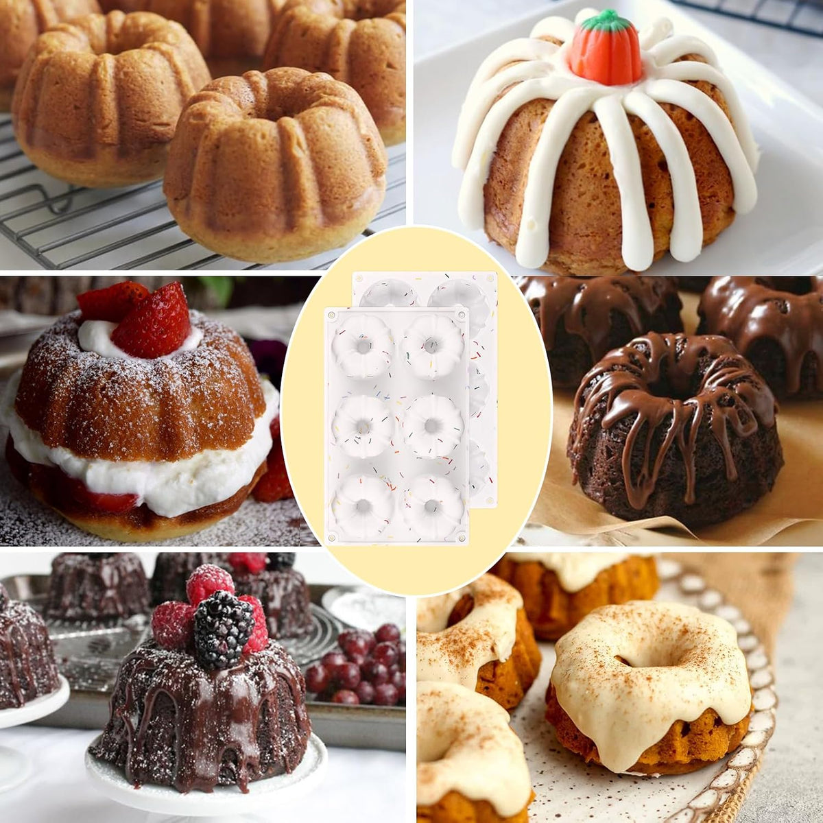 Home Collection Nonstick Silicone Baking Mold 6-Cavity Mini Fluted Cake Pan
