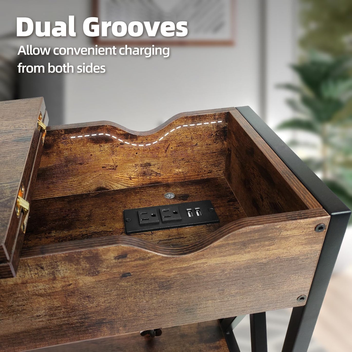 Home Collection Rustic Brown End Table with Charging Station