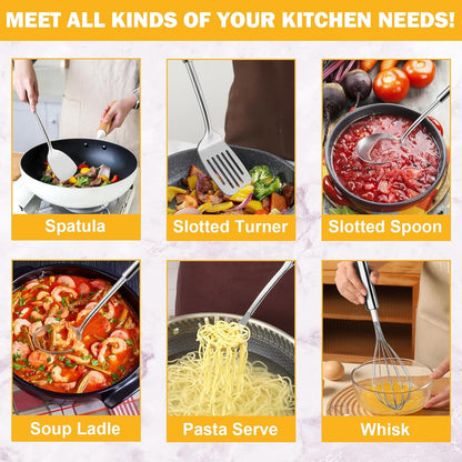 Home Collection Pack of 6 Stainless Steel Kitchen Utensils Set with Hanging Handles