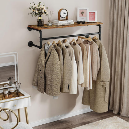 Home Collection Industrial Pipe Wall Mounted Clothes Rack with Top Shelf