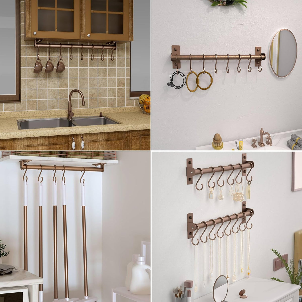 Home Collection Wall Mounted Kitchen Utensil Rail with 8 Hanging Hooks