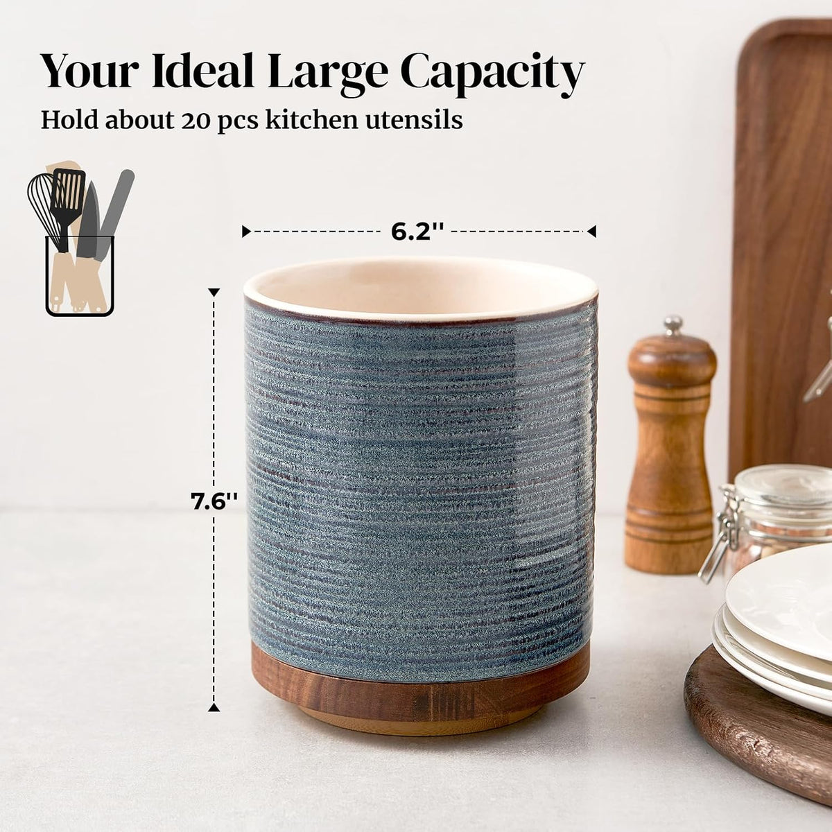 Home Collection Extra Large Ceramic Utensil Holder 7.6 Inch