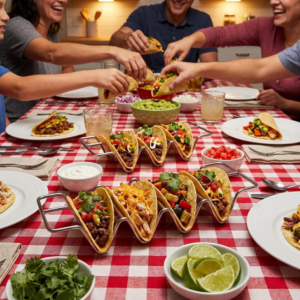 Home Collection Pack of 3 Stainless Steel Taco Holder Stands 4-Taco Capacity Each