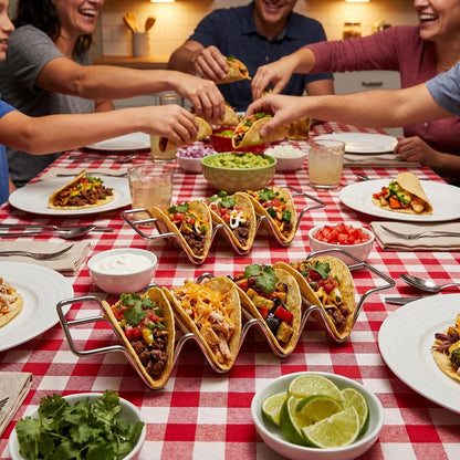 Home Collection Pack of 3 Stainless Steel Taco Holder Stands 4-Taco Capacity Each