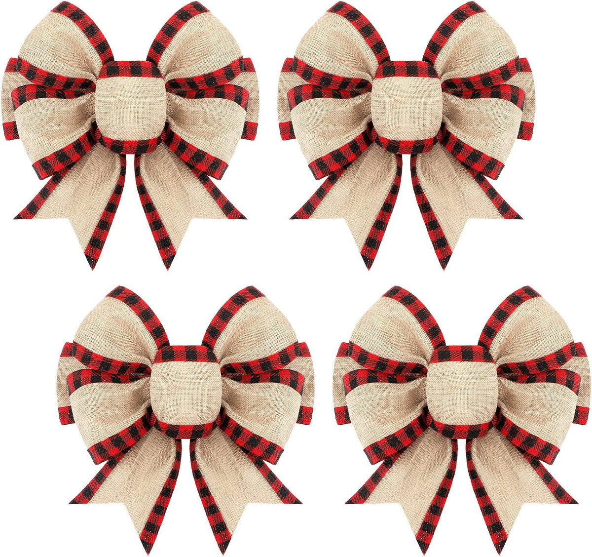 Home Collection Pack of 4 Christmas Buffalo Plaid Bows Burlap Gingham Ribbon Bows for Tree and Wreath Decor 6 Inch