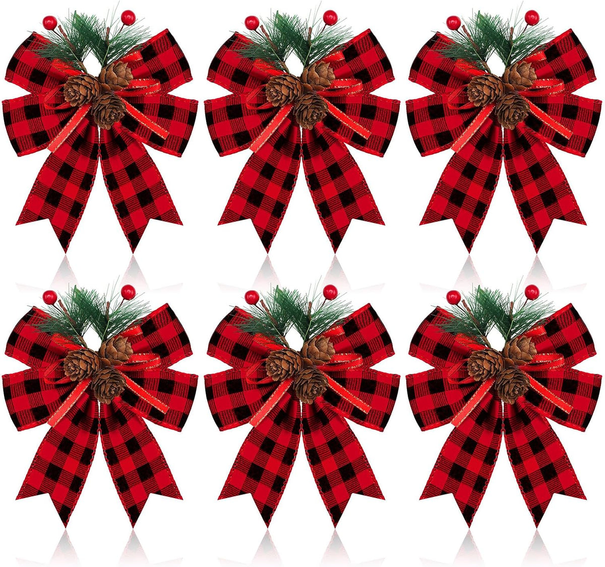 Home Collection Pack of 6 Velvet Christmas Ribbon Bows Holiday Tree Wreath and Garland Decorations