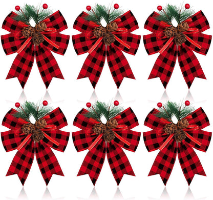 Home Collection Pack of 6 Velvet Christmas Ribbon Bows Holiday Tree Wreath and Garland Decorations