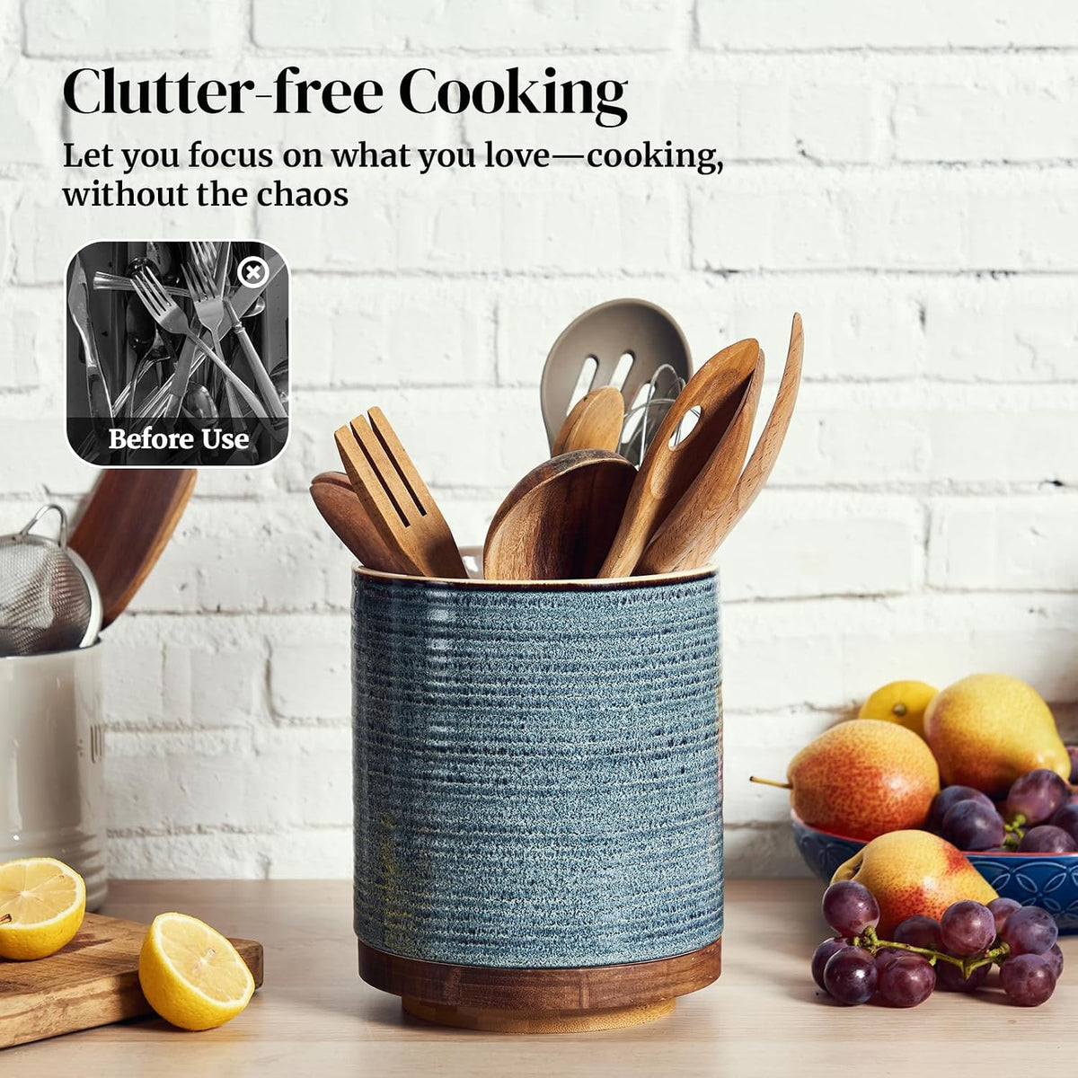 Home Collection Extra Large Ceramic Utensil Holder 7.6 Inch