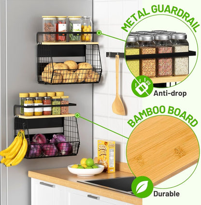 Home Collection Magnetic Fridge Shelf with Wood Lid Black