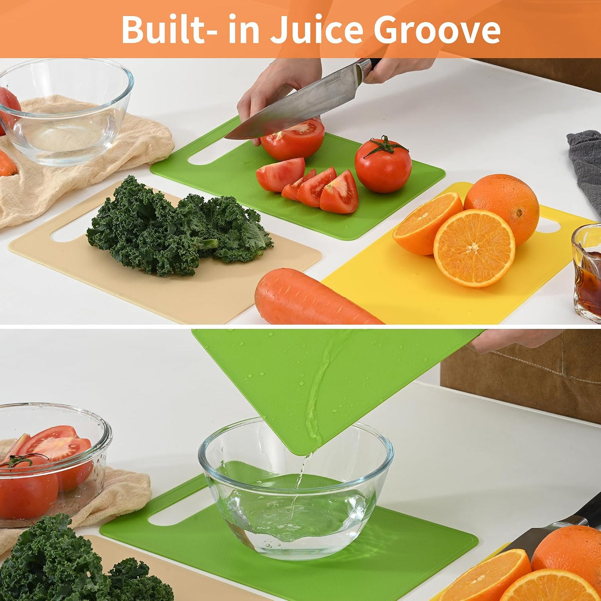 Home Collection Plastic Cutting Board Set Flexible Small Kitchen Boards with Easy-Grip Handles